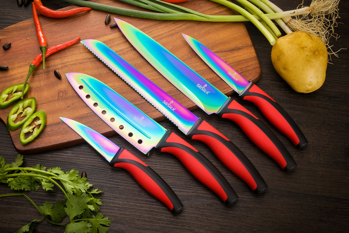 SiliSlick Stainless Steel Steak Knife Red Handle Set of 4 - Titanium Coated  Rainbow, 1 unit - King Soopers