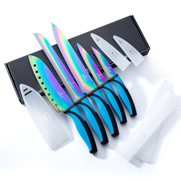 Kitchen Knife Set Kit  Black Handle & Red Magnetic Rack – SiliSlick®