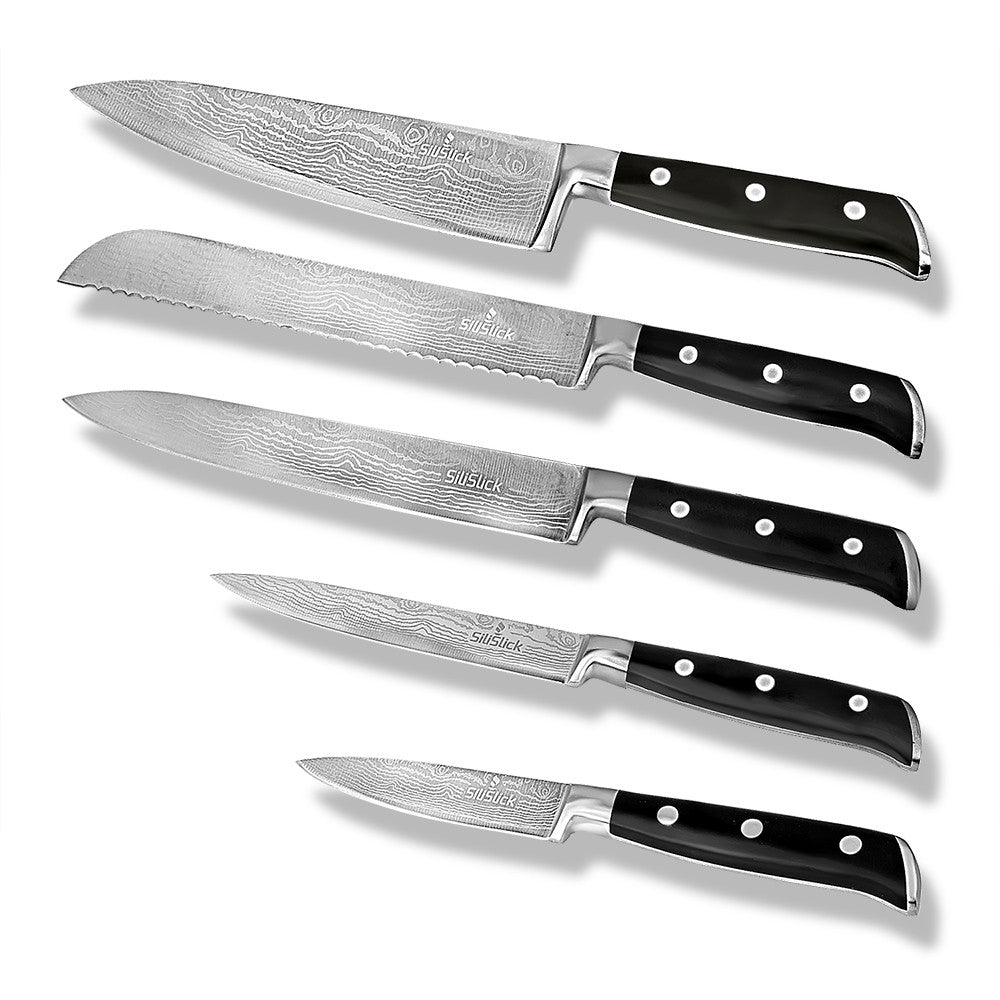 SiliSlick 4 Piece Blue Steak Knife Set - Stainless Steel Blades