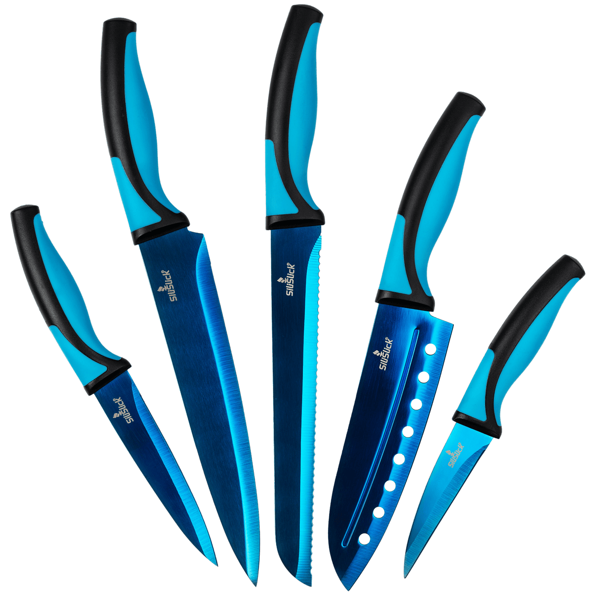 SiliSlick 4 Piece Blue Steak Knife Set - Stainless Steel Blades – SiliSlick®