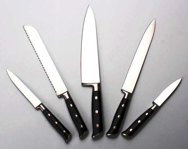 SiliSlick Kitchen Knife Set Professional, Titanium Coated Stainless Steel Blades, Dishwasher Safe, Safety Sheaths, 5 Knives