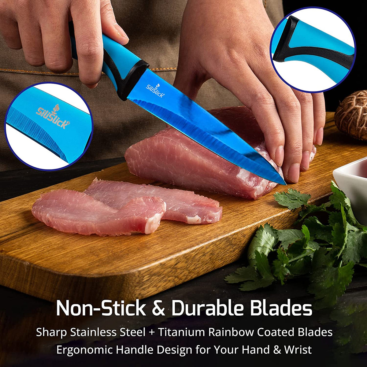 SiliSlick Kitchen Knife Set - Blue Handle  5 Stainless Steel Knives –  SiliSlick®