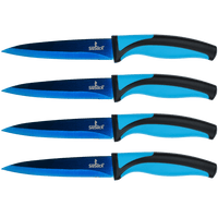 SiliSlick Steak Knife Set - Iridescent/Rainbow Titanium Coated Stainless Steel Knives - 5 inch / 12.7cm - (Blue) Blue Handle / 4