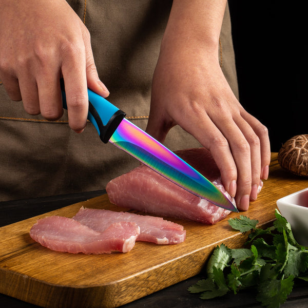 SiliSlick Steak Knife Set - Iridescent/Rainbow Titanium Coated Stainless  Steel Knives - 5 inch / 12.7cm - (4 Black)