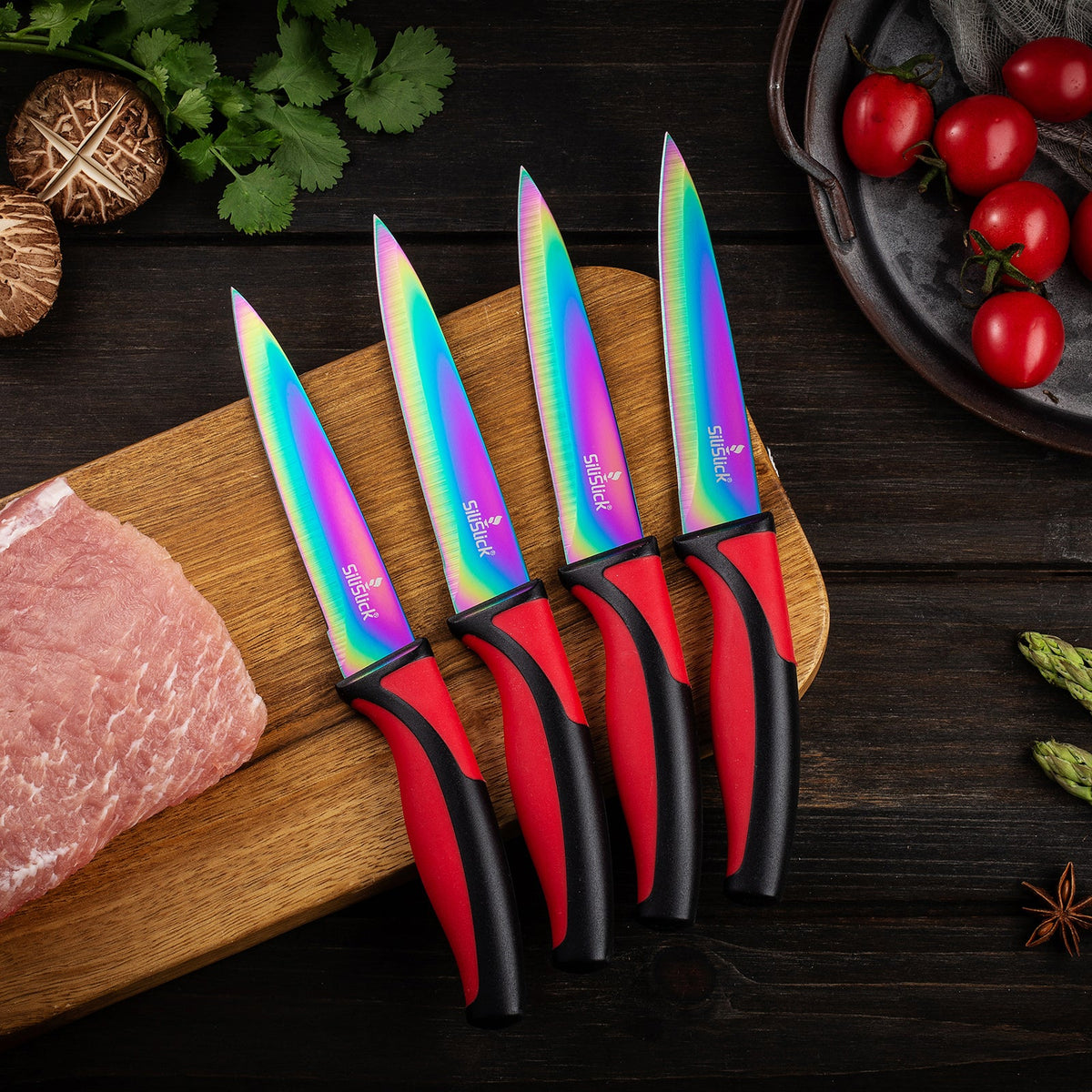 SiliSlick 4 Piece Blue Steak Knife Set - Stainless Steel Blades – SiliSlick®