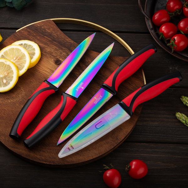 SiliSlick Kitchen Knife Set, Titanium Coated Stainless Steel
